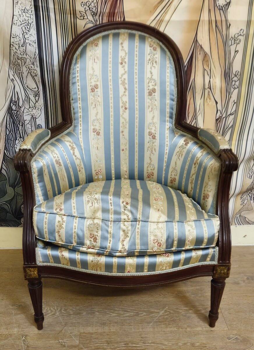 Méridienne, chaise longue style Louis XVI en noyer avec repose-pieds, XIXème s.