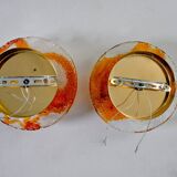 Pair of round wall lights by Murano Mazzega in orange frosted glass, Italy, 1970