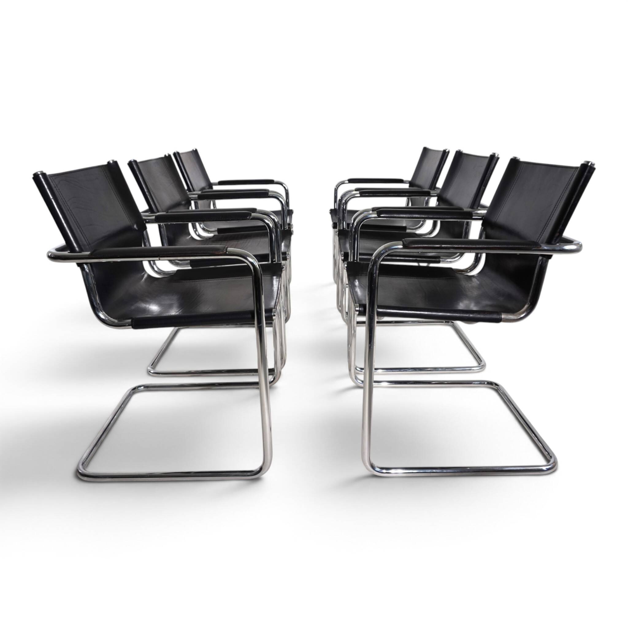 Matteo Grassi Set of 6 Visitor Chairs, Leather/Chrome Dining Chairs, 1970