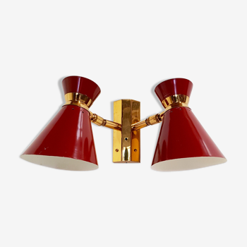 Double wall lamp red diabolo and brass of the 1950s