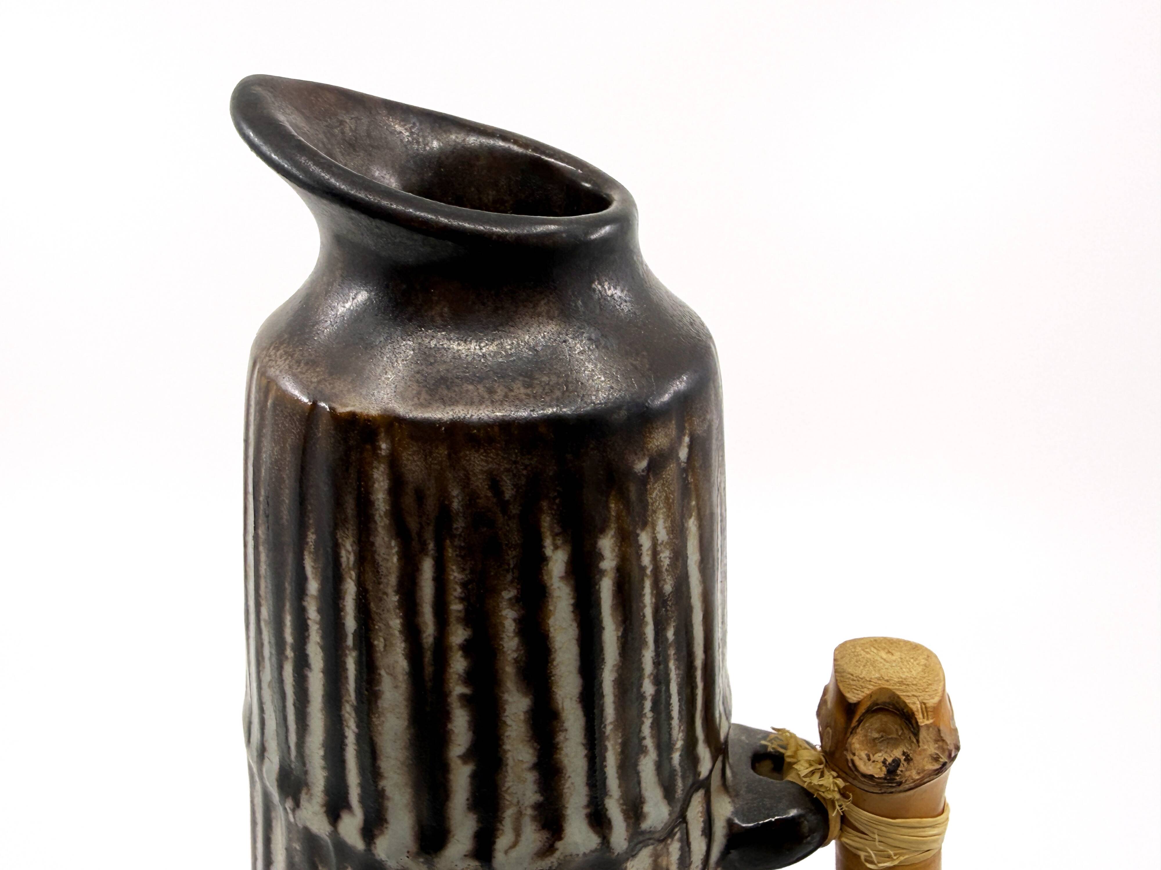 Vintage ceramic and bamboo pitcher vase • BR Keramik Denmark • 1960s