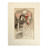 Vintage portait of gentleman and wooman by ink