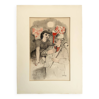 Portrait vintage d'un gentleman et d'une femme à l'encre