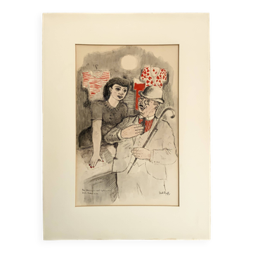 Vintage portait of gentleman and wooman by ink