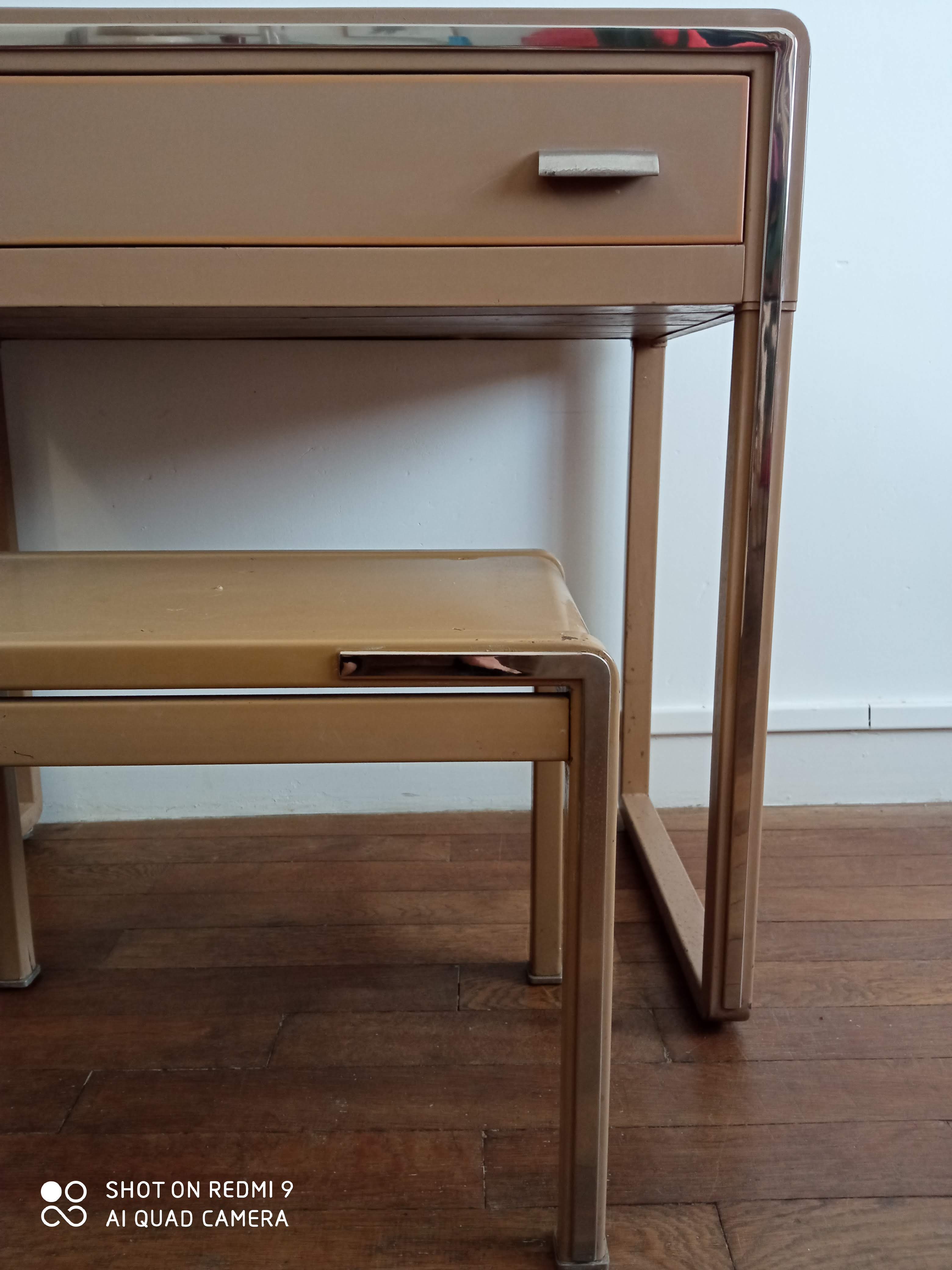 Vintage metal desk/ hairdresser and stool
