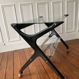 Italian design mahogany and glass rolling console