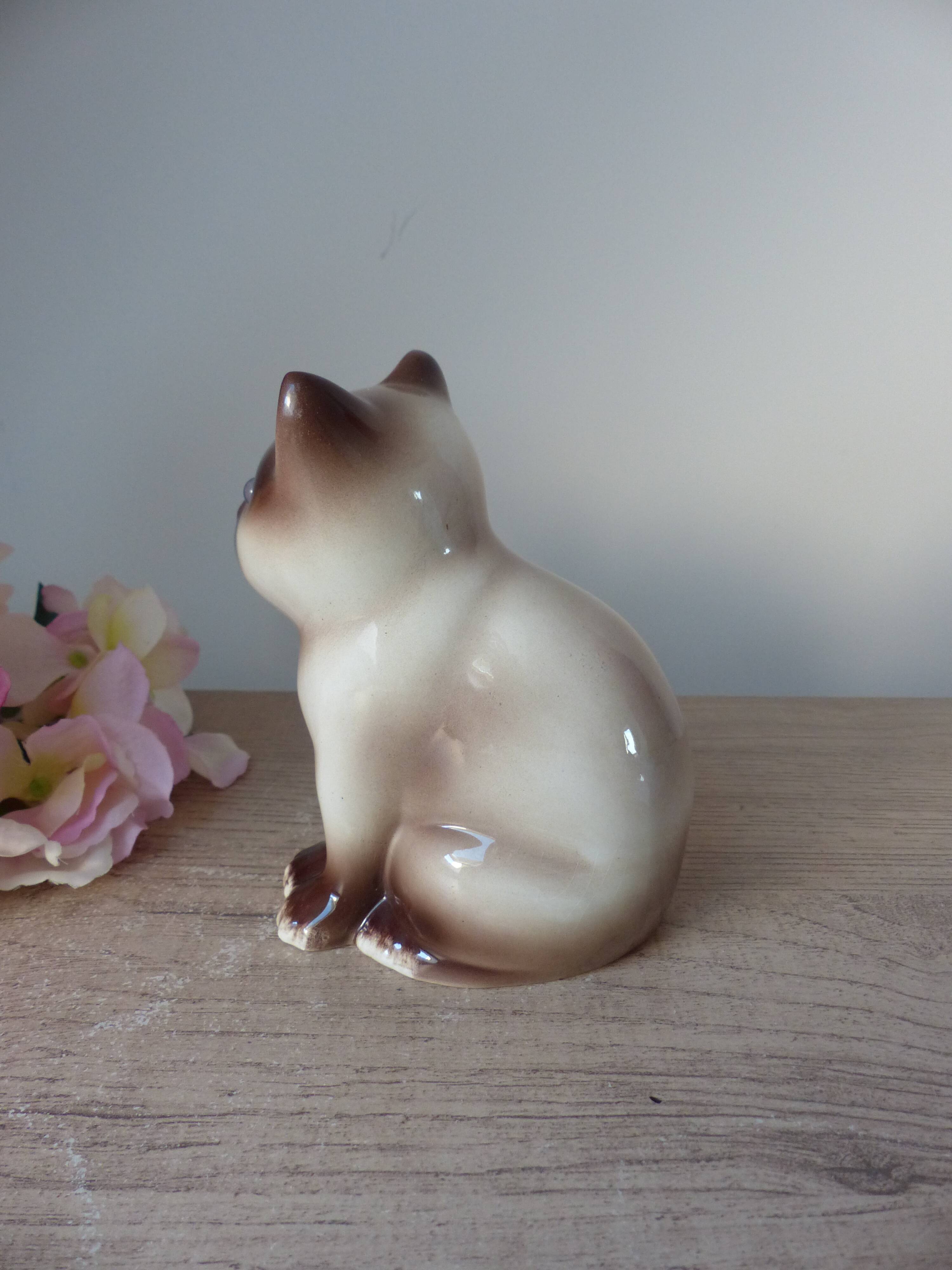 Vintage Siamese Brown Kitten Figurine with Blue Eyes Ceramic Elpa Alcobaca