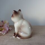 Vintage Siamese Brown Kitten Figurine with Blue Eyes Ceramic Elpa Alcobaca