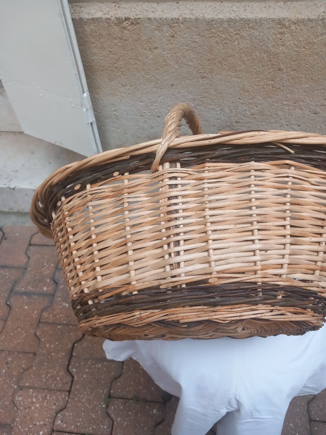 Oval basket woven wicker and hazel
