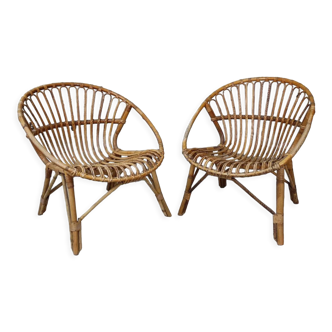 Pair of rattan shell armchairs