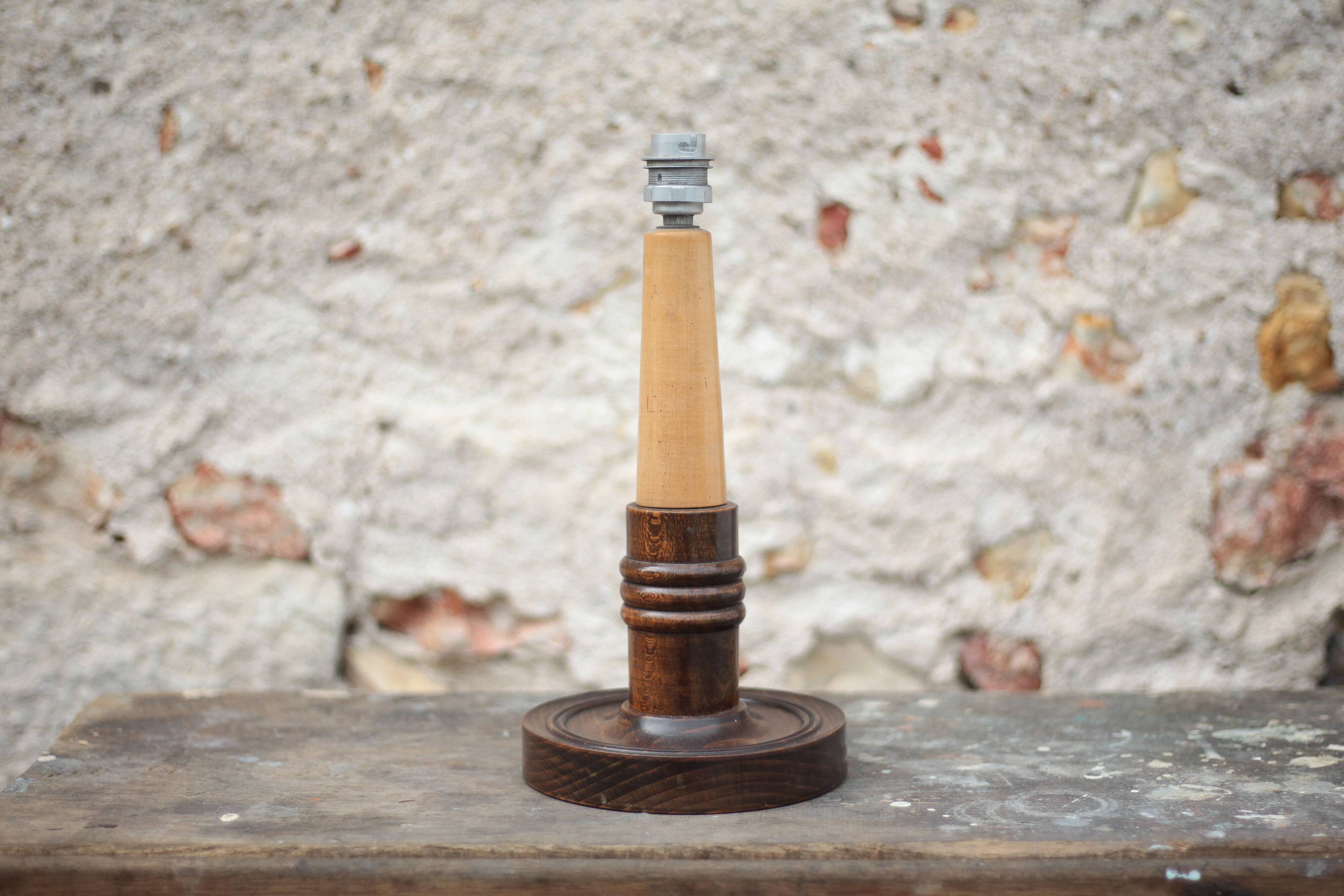 Art Deco wooden lamp, vintage wooden lamp base, table lamp.