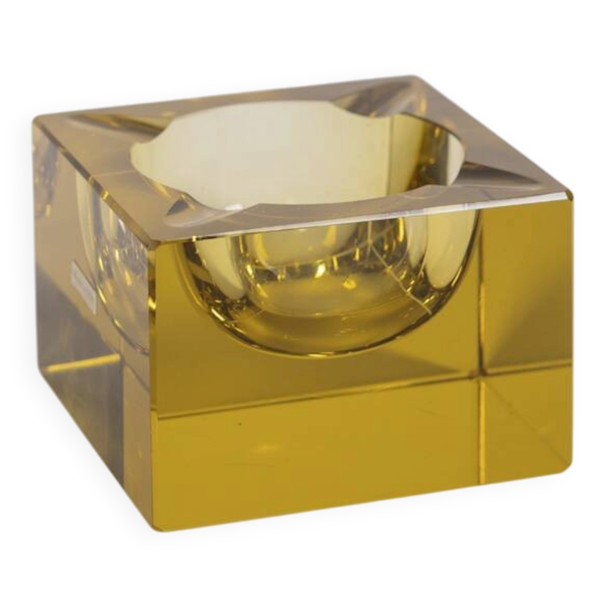 Vintage 1960s Yellow Crystal Ashtray, German Design