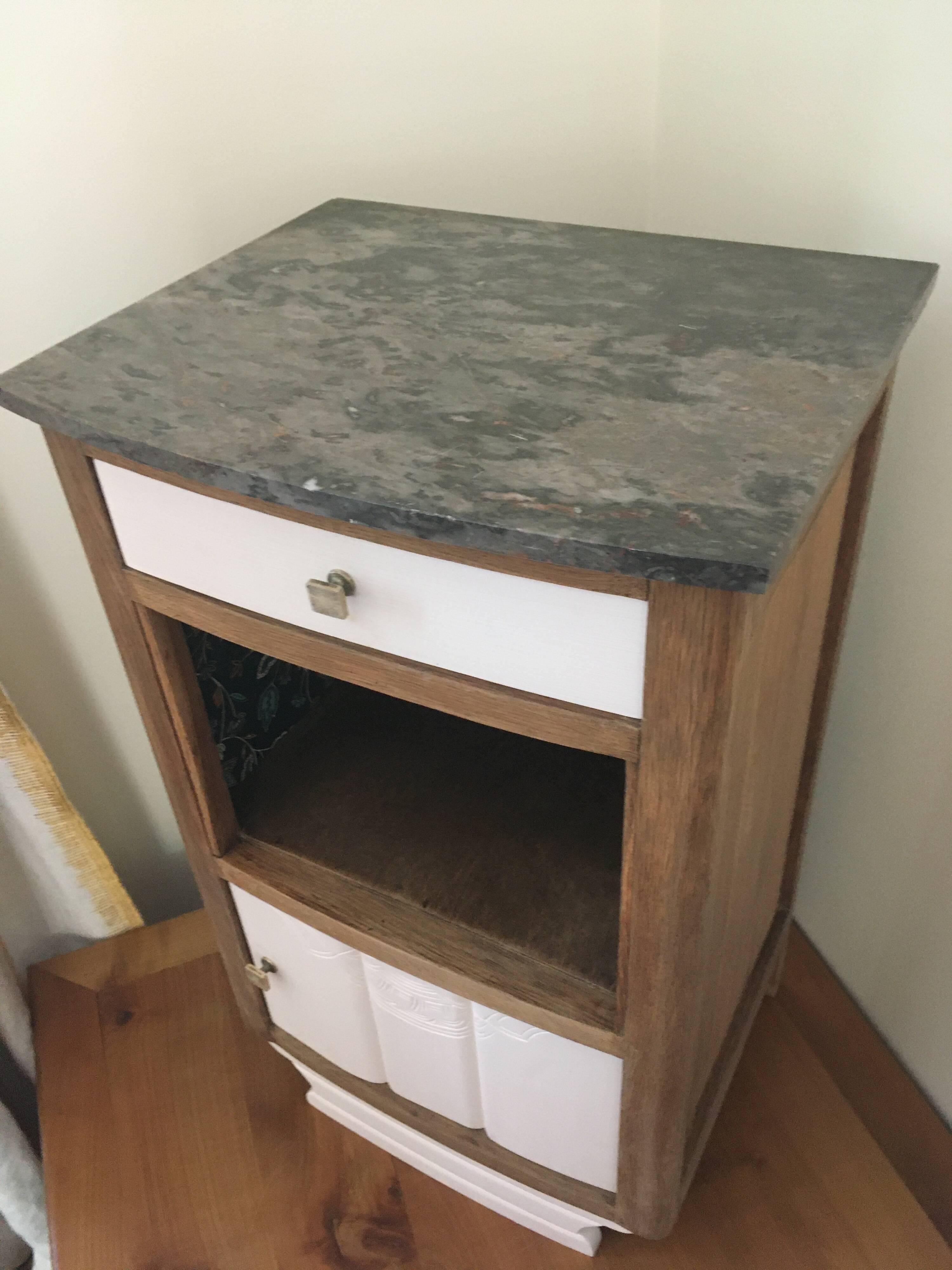 Oak and marble bedside table
