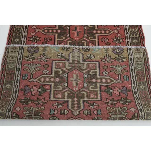 1970s Vintage Turkish Oushak Handmade Wool Cotton Pink Runner Rug 76x365