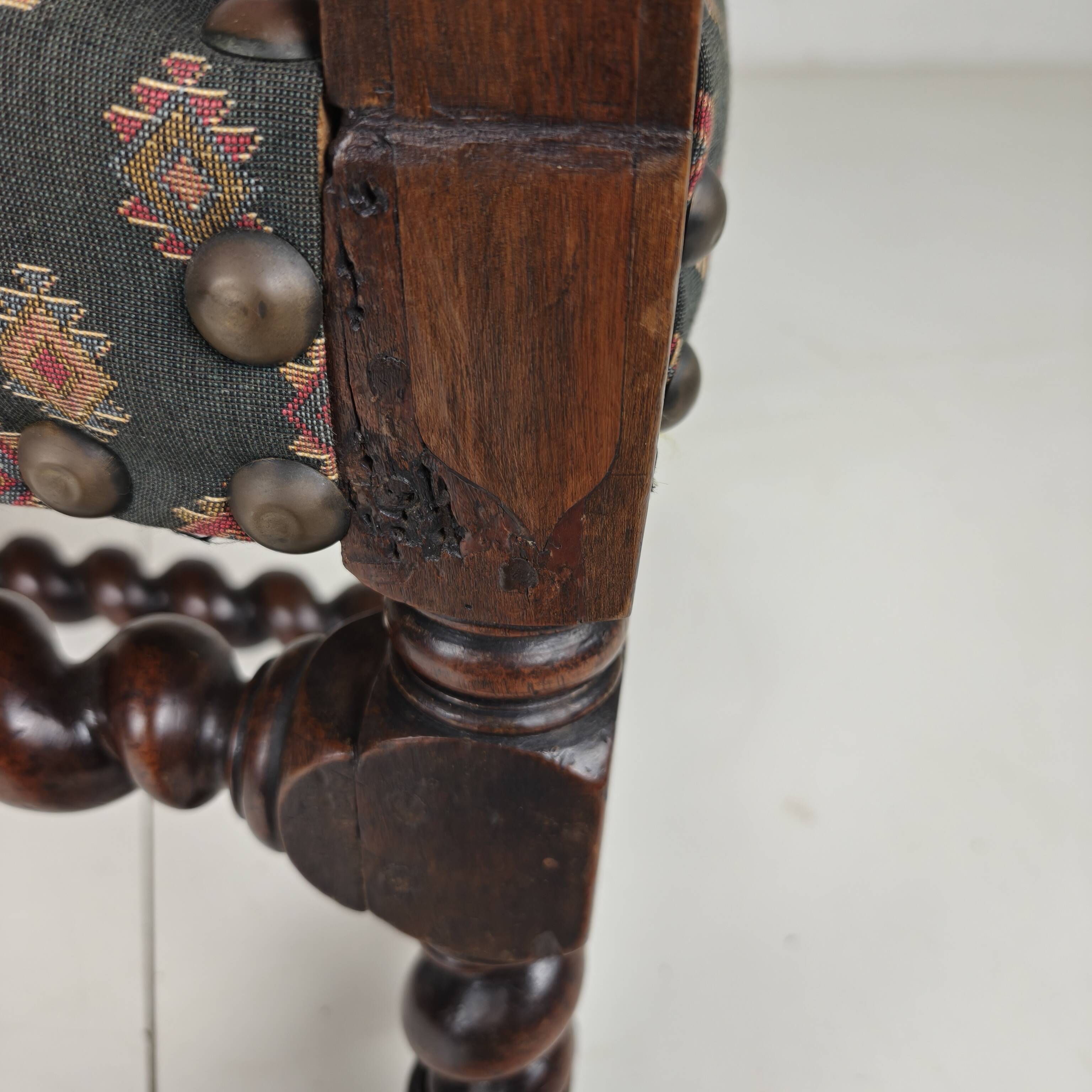 English Barley Twist Library Armchair in Dark Oak, circa 1700