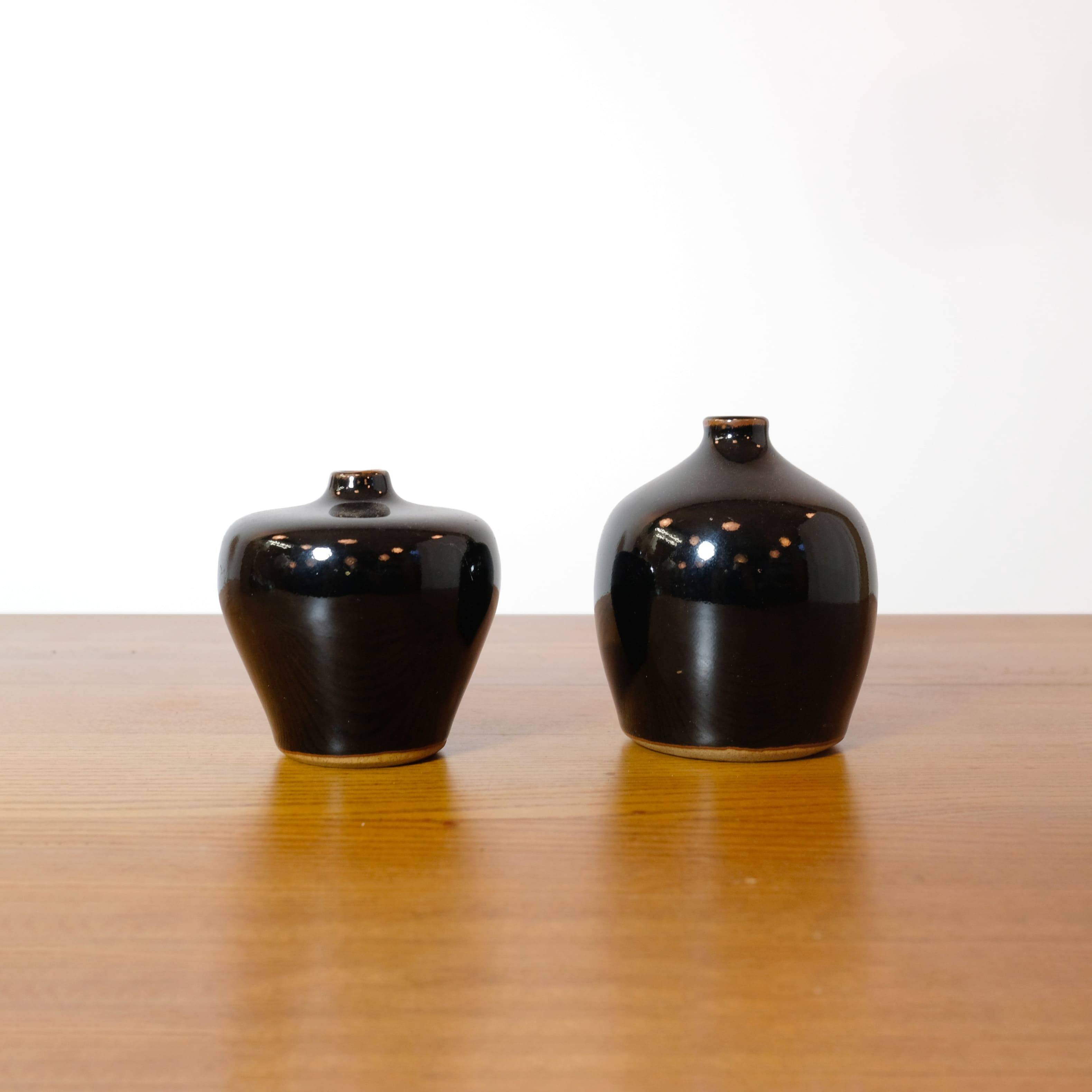 Laslo for Mikasa, two small black vases from the 80s.