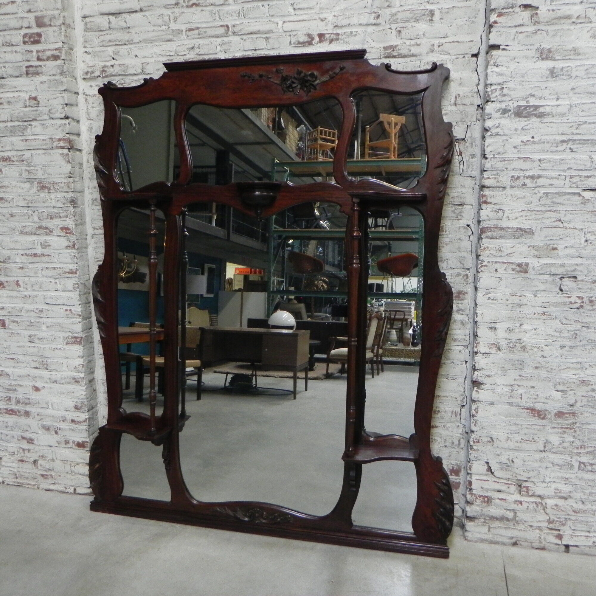 Large mahogany Art Nouveau mirror 178x220cm