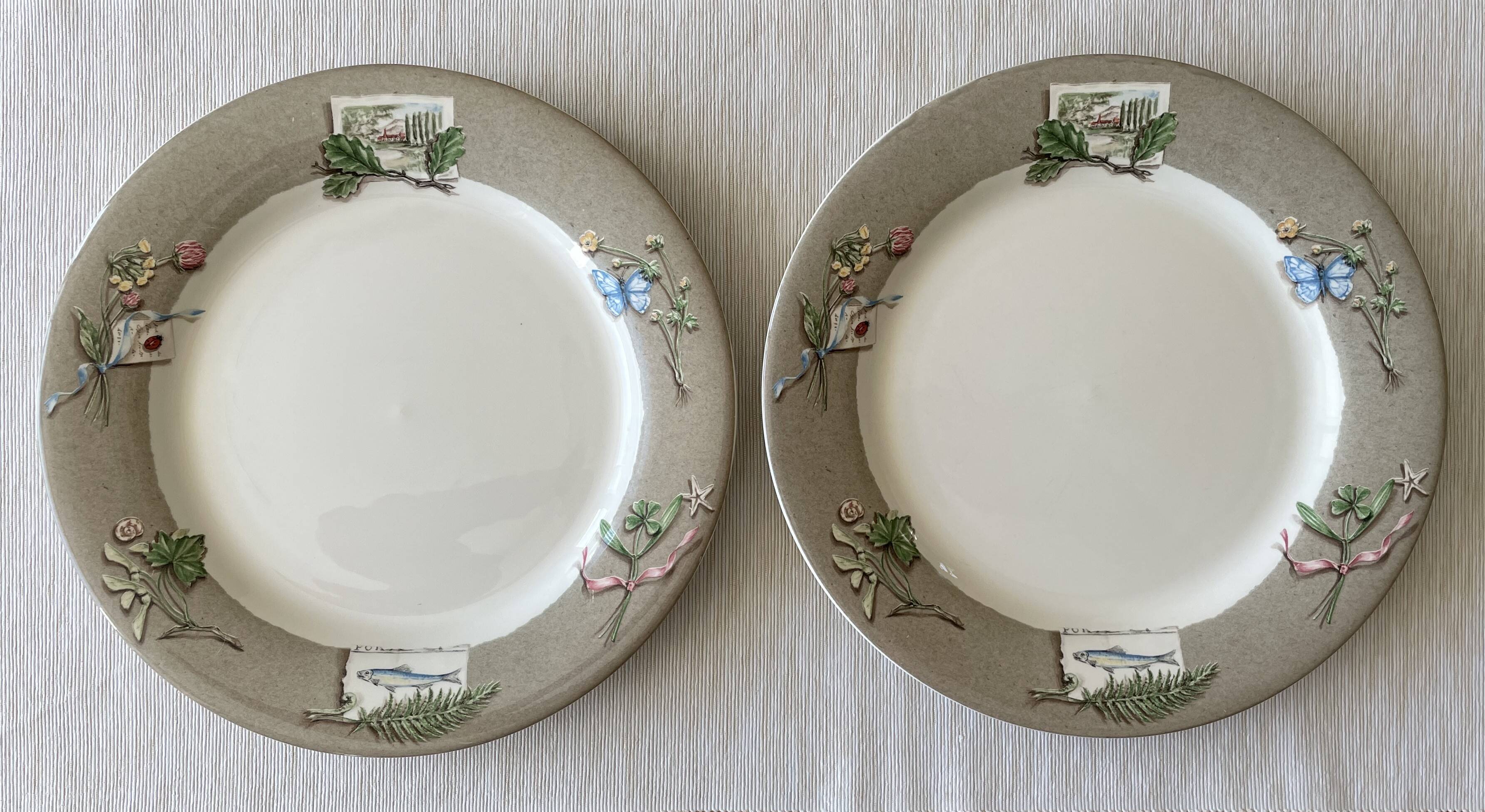 8 grandes assiettes plates en faïence de gien