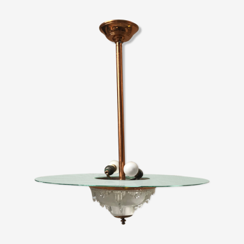 Copper and glass hanging lamp with his Ezan glass disc