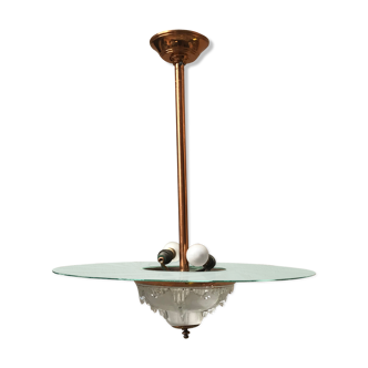 Suspension cuivre et verre avec son disque de verre Ezan