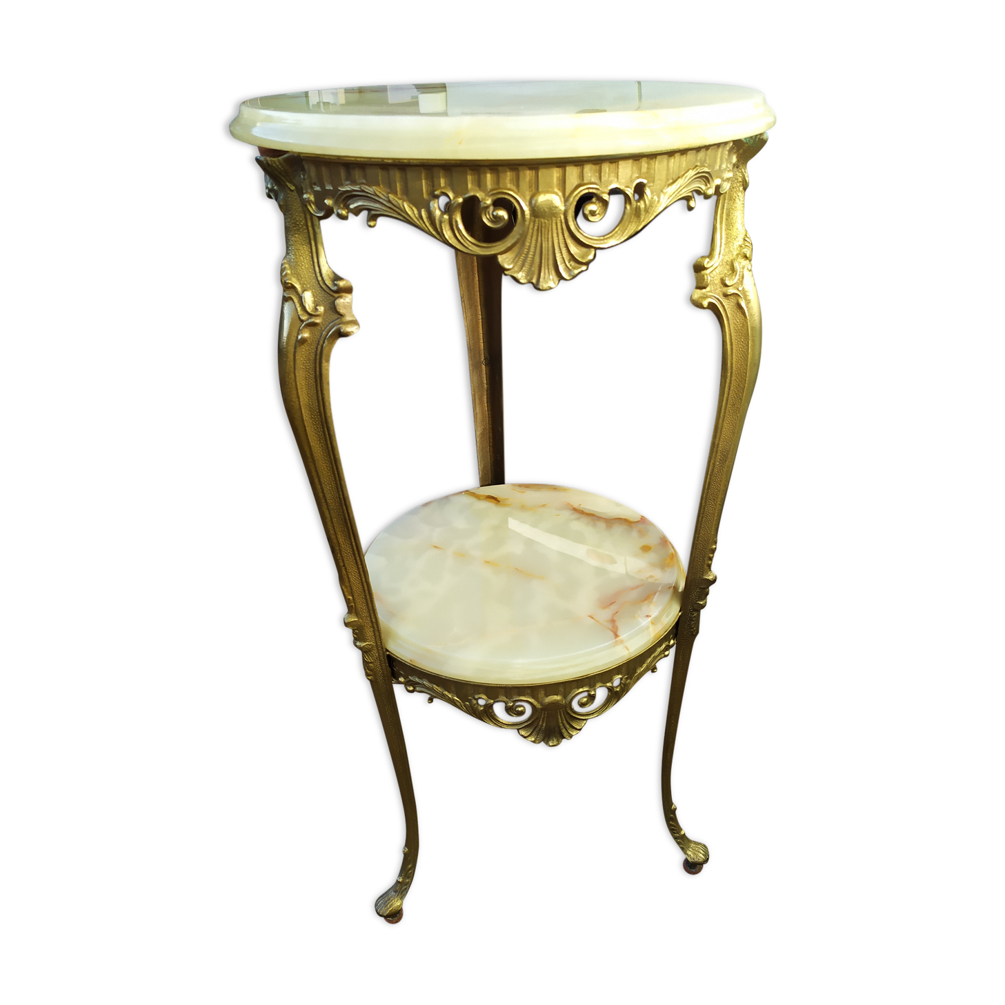 Marble and brass pedestal table
