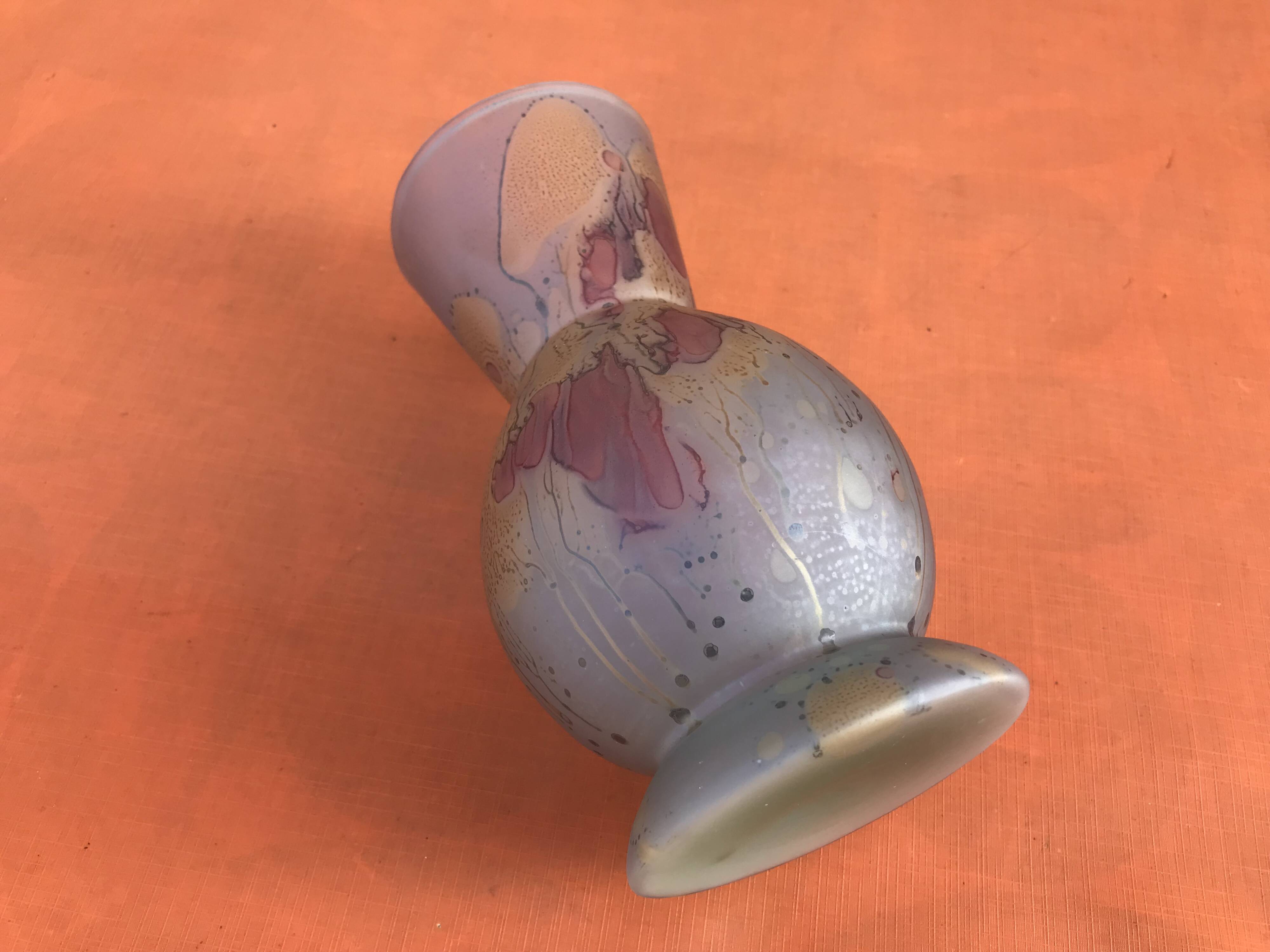 Piedouche vase Glass paste shades of lilac and yellow on a blue background