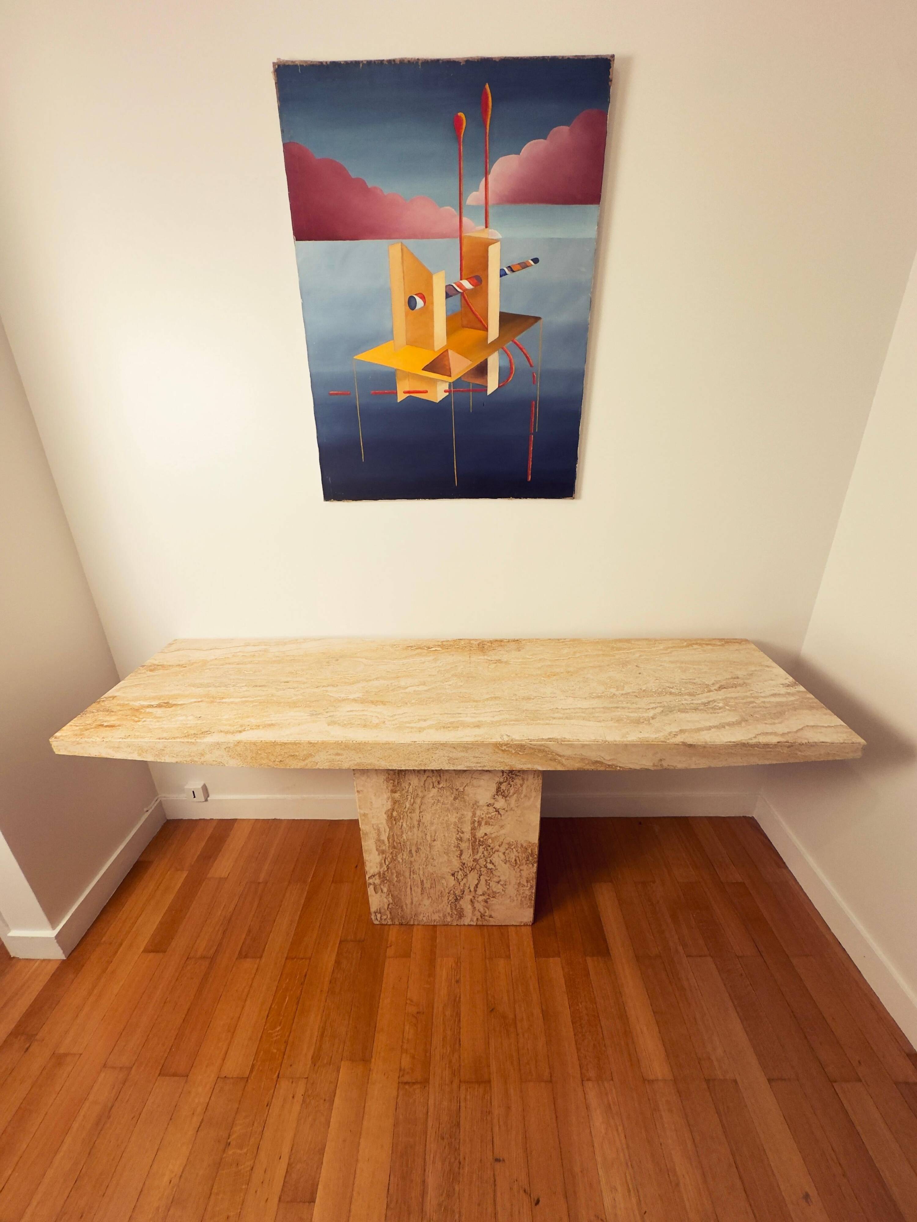 Italian Console Table, Travertine, Mid-Century Modern, 1970s Design