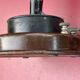Brown, antique speaker, aluminum horn and wood, gooseneck