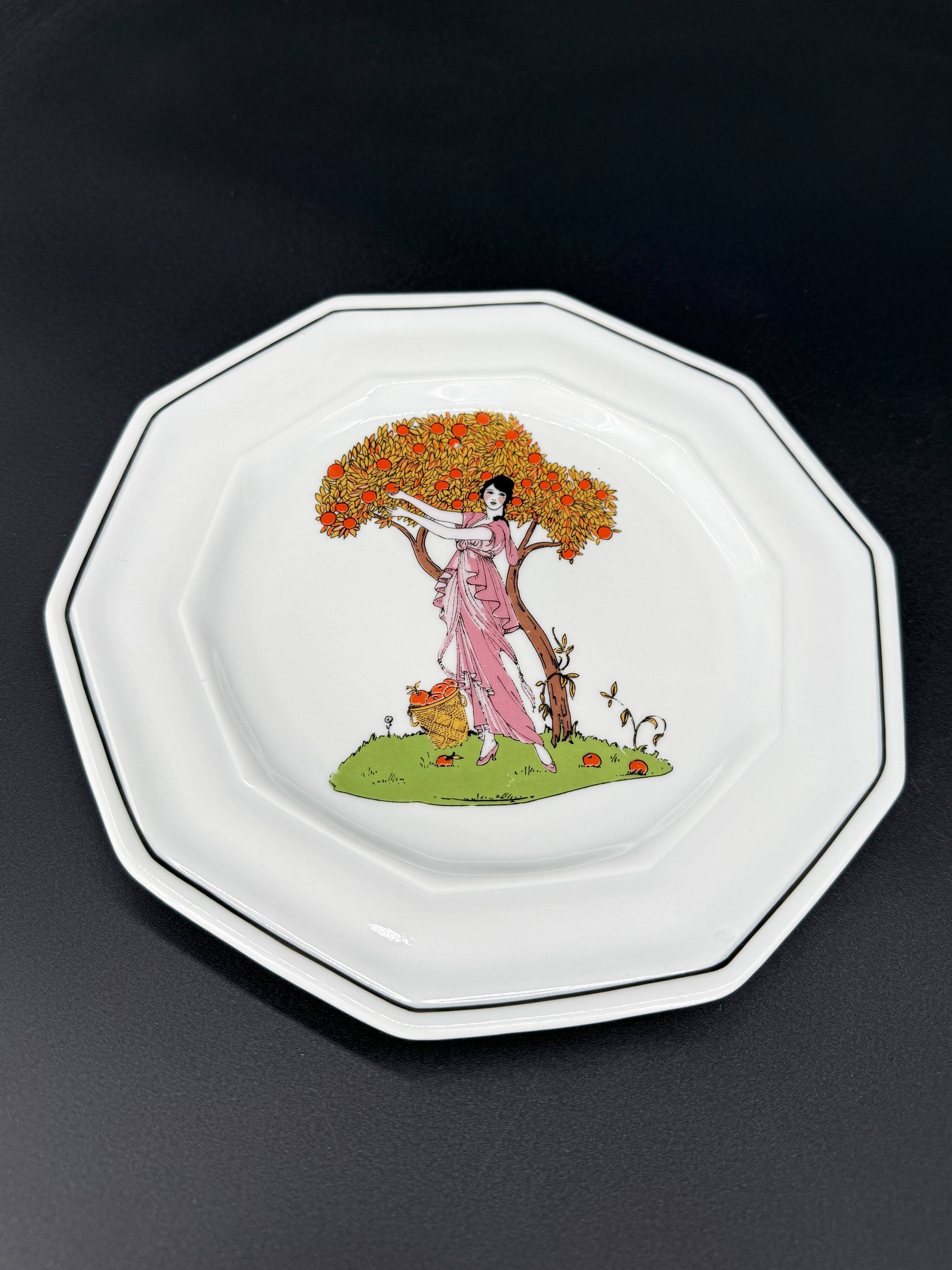 3 octagonal Art Deco plates in Médicis porcelain