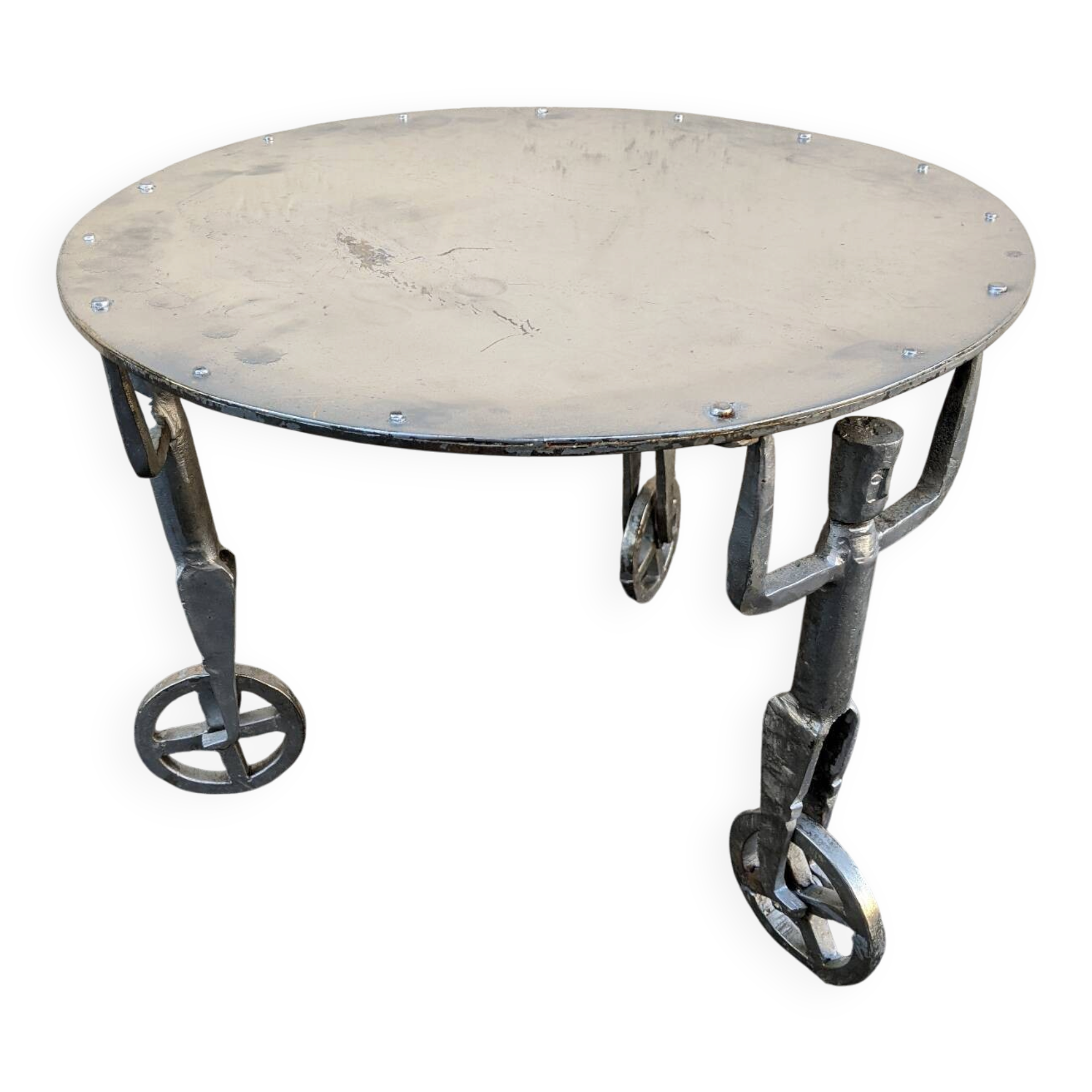 Table basse artisanale sur roulettes 1970 par Robert Evans