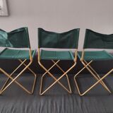 3 folding Lafuma green vintage camping seats