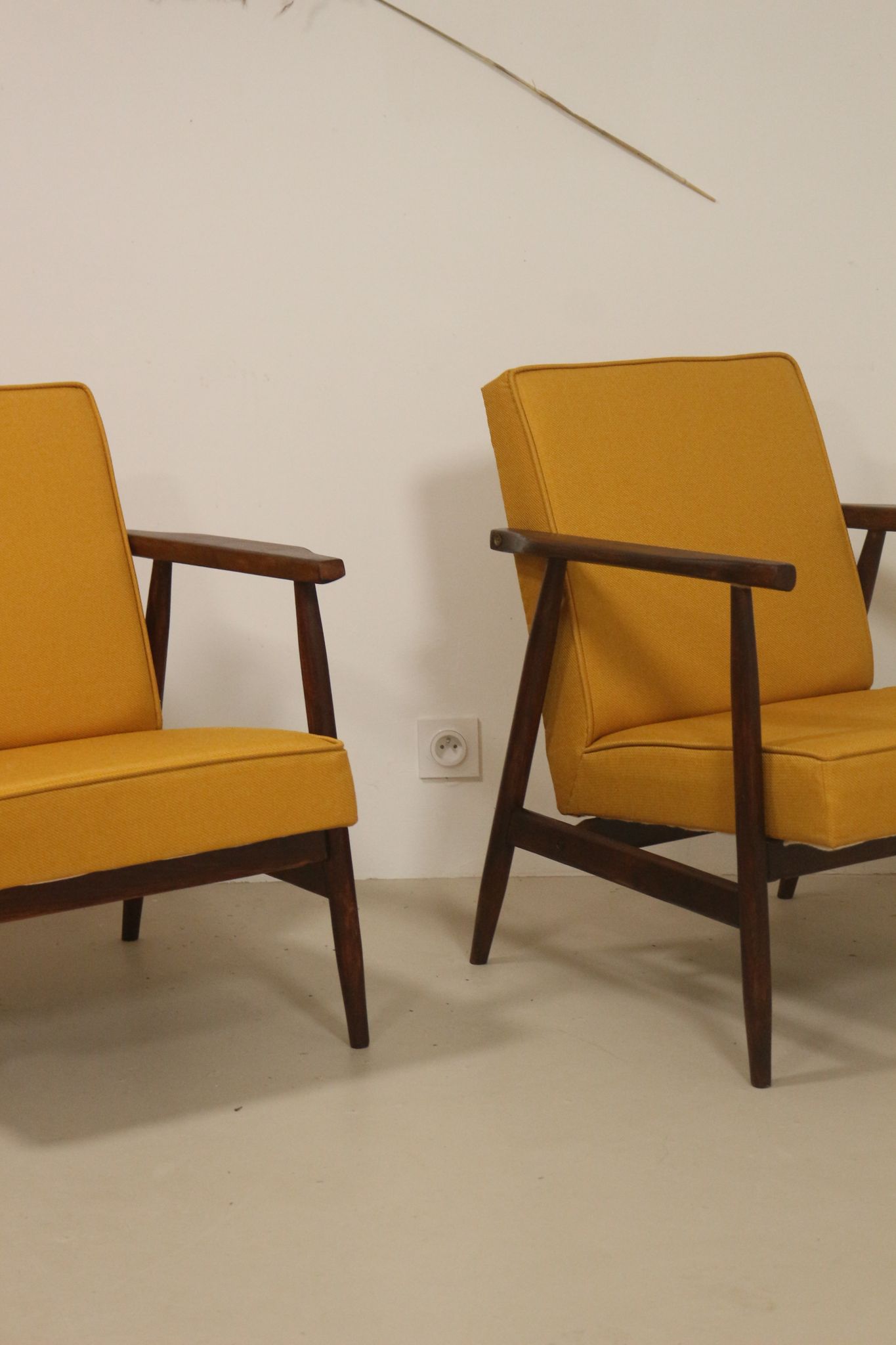 Pair of armchairs Henryk lily 300-190s 1970s yellow fabric