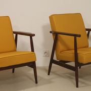 Pair of armchairs Henryk lily 300-190s 1970s yellow fabric