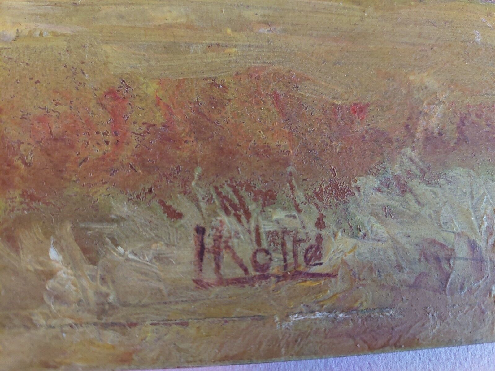 Painting oil on panel landscape mountains signed