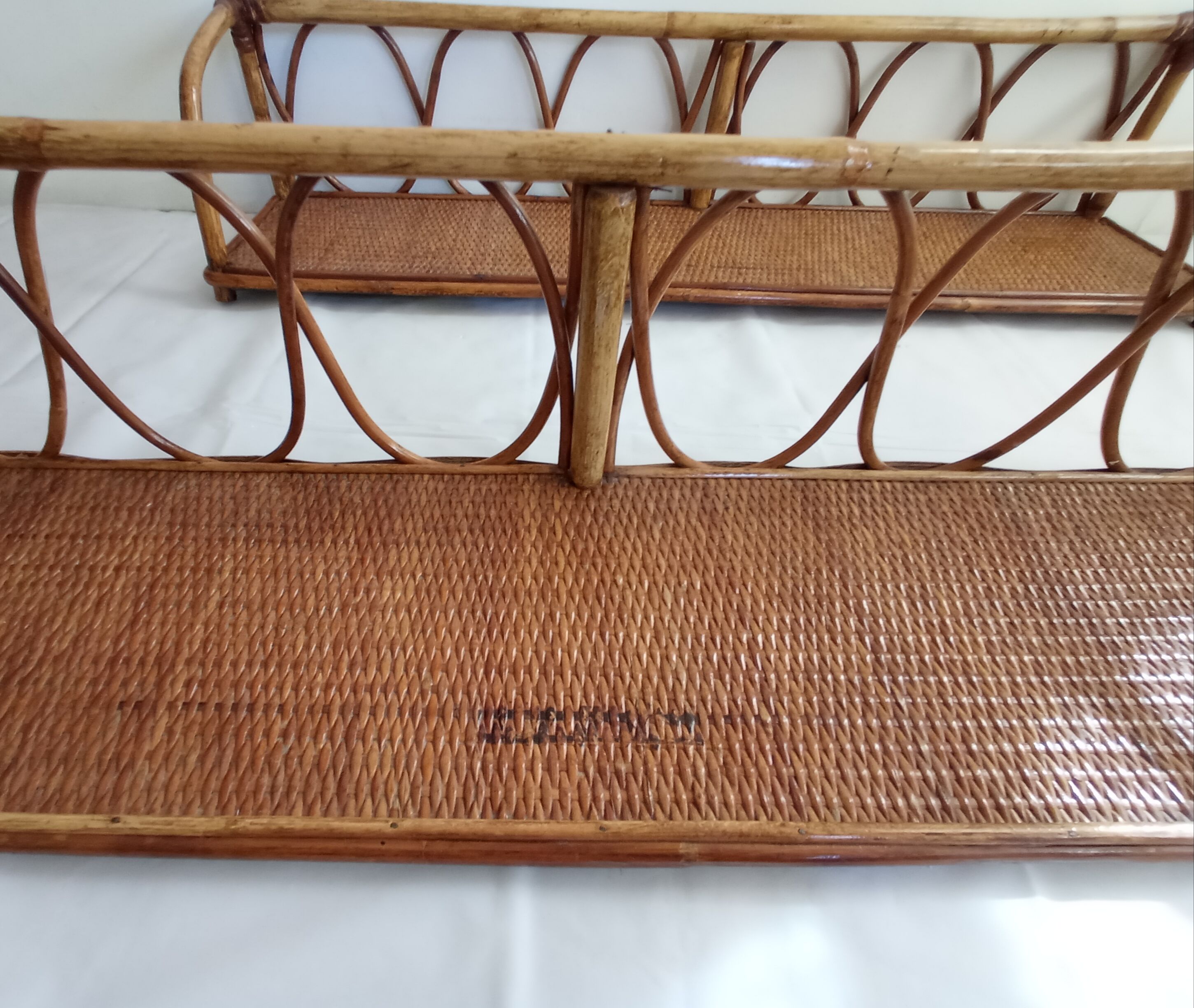 Pair of bamboo and rattan shelves