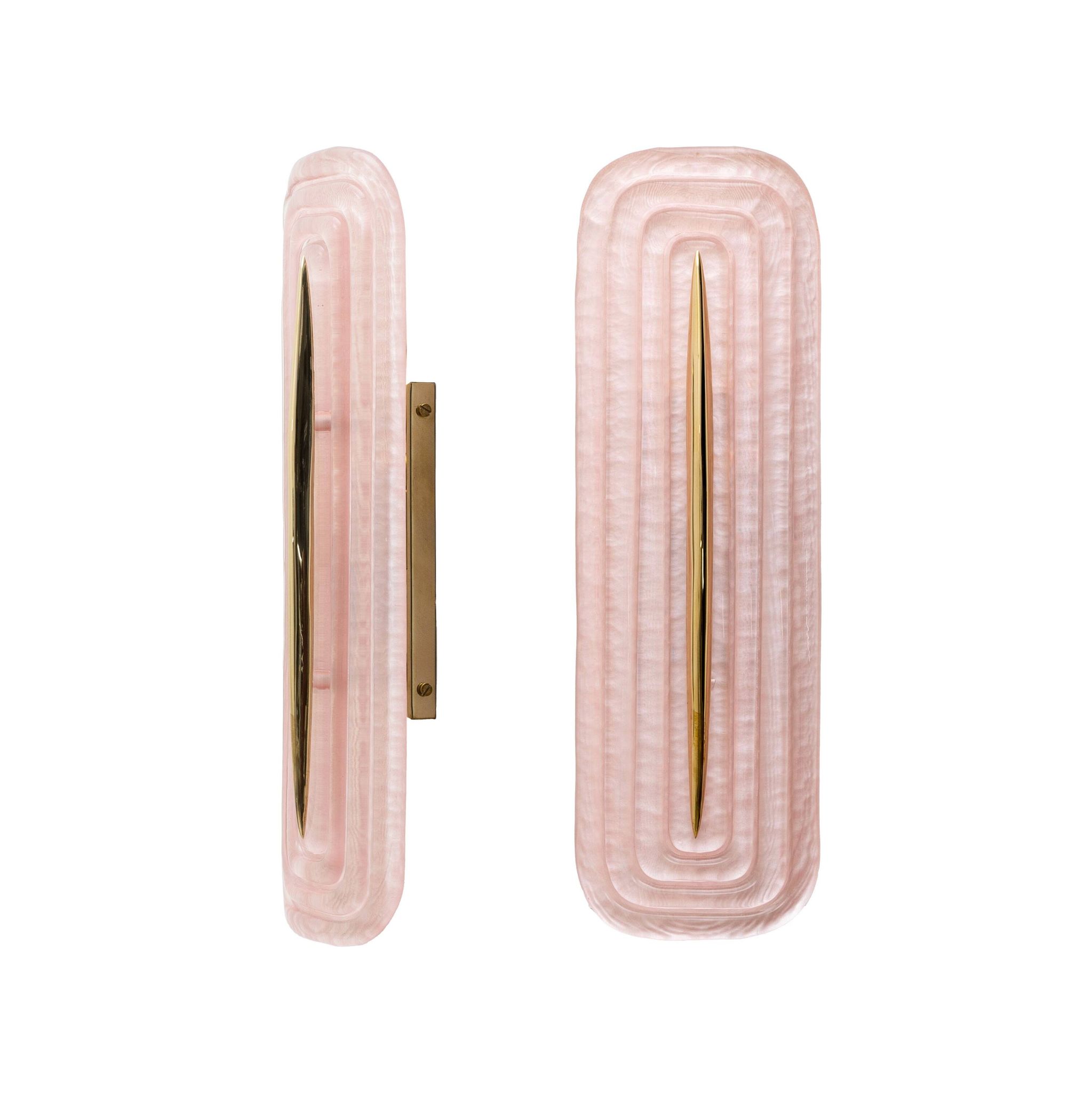 Pair of Modern Murano Glass Pink and Brass Sconces, Italy
