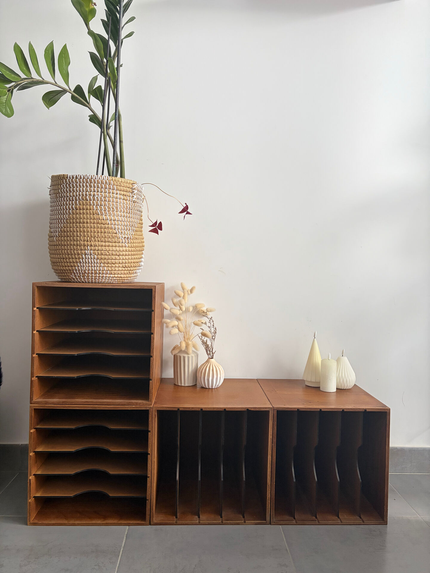 Set of 4 vintage wooden vinyl boxes