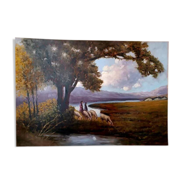 Large dipinto paesaggio firmato longoni anni 30 - 101 x 71