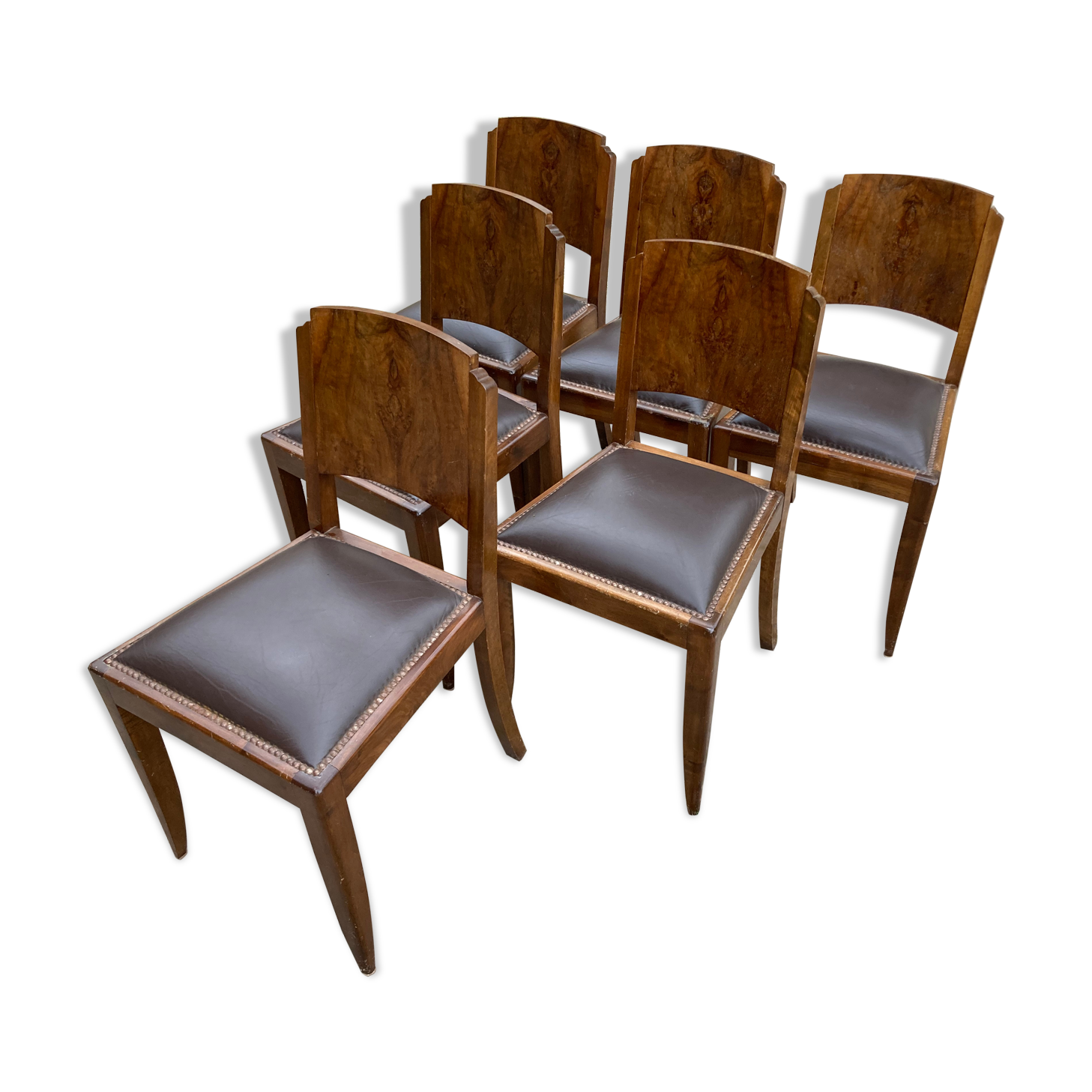 Set de 6 chaises art déco assise cuir