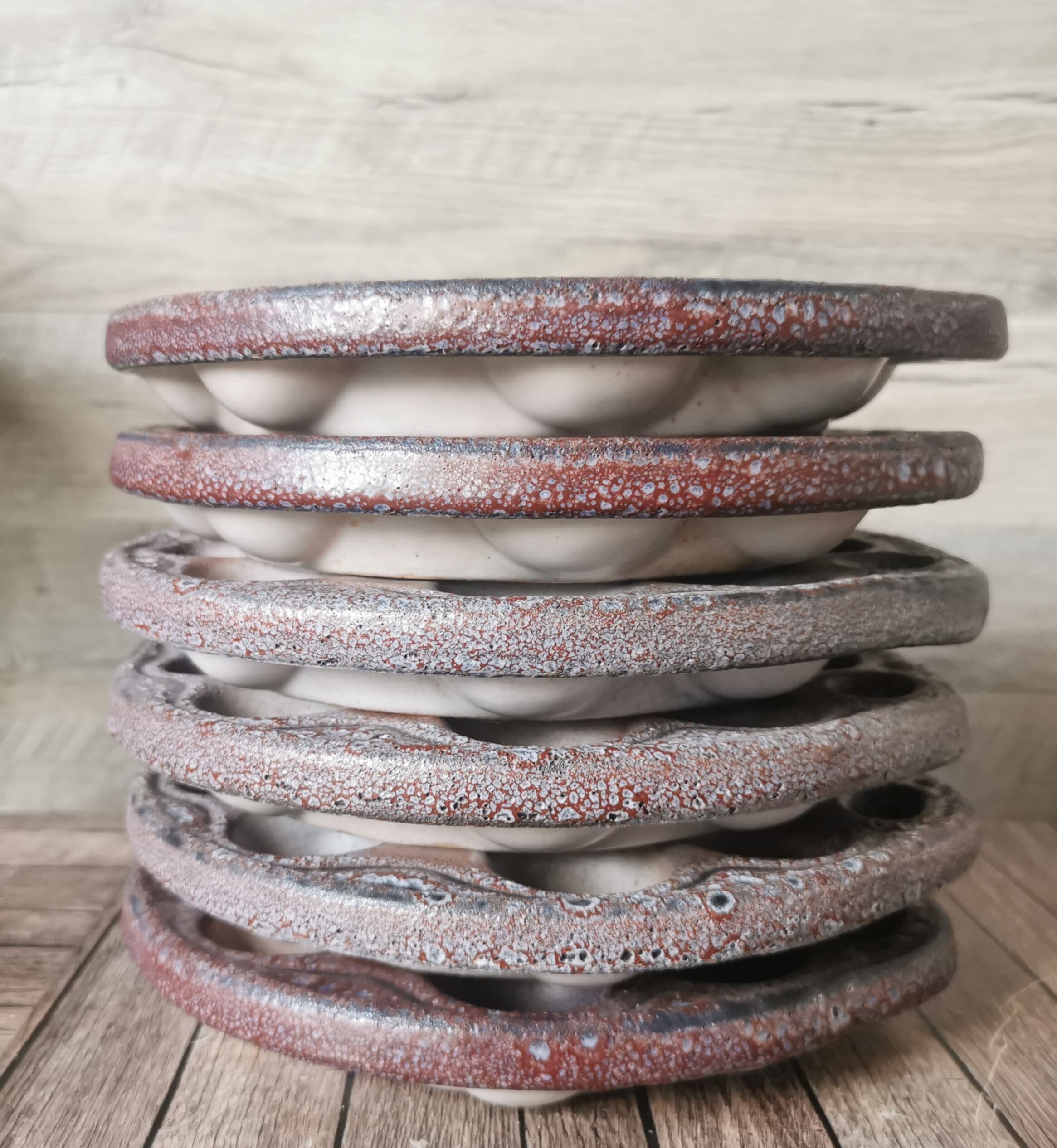 6 glazed ceramic snail plates