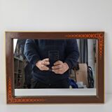 1960s Czechoslovak Mid-Century Wooden Mirror with Graphic Frame Detail