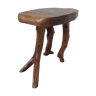 Tabouret brutaliste en bois d'olivier années 70