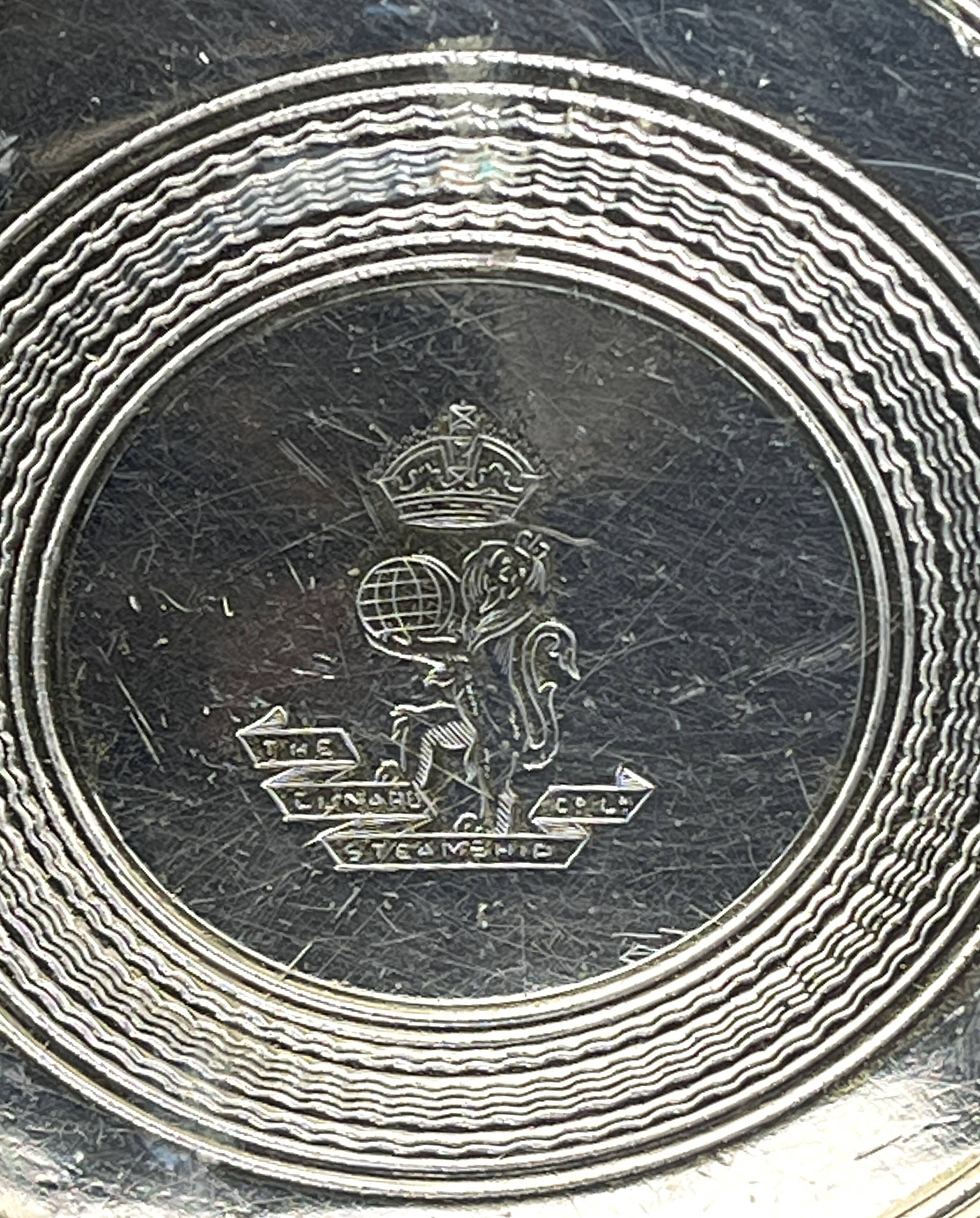 Antique silver-plated metal tray, Cunard Company, England, early 20th century