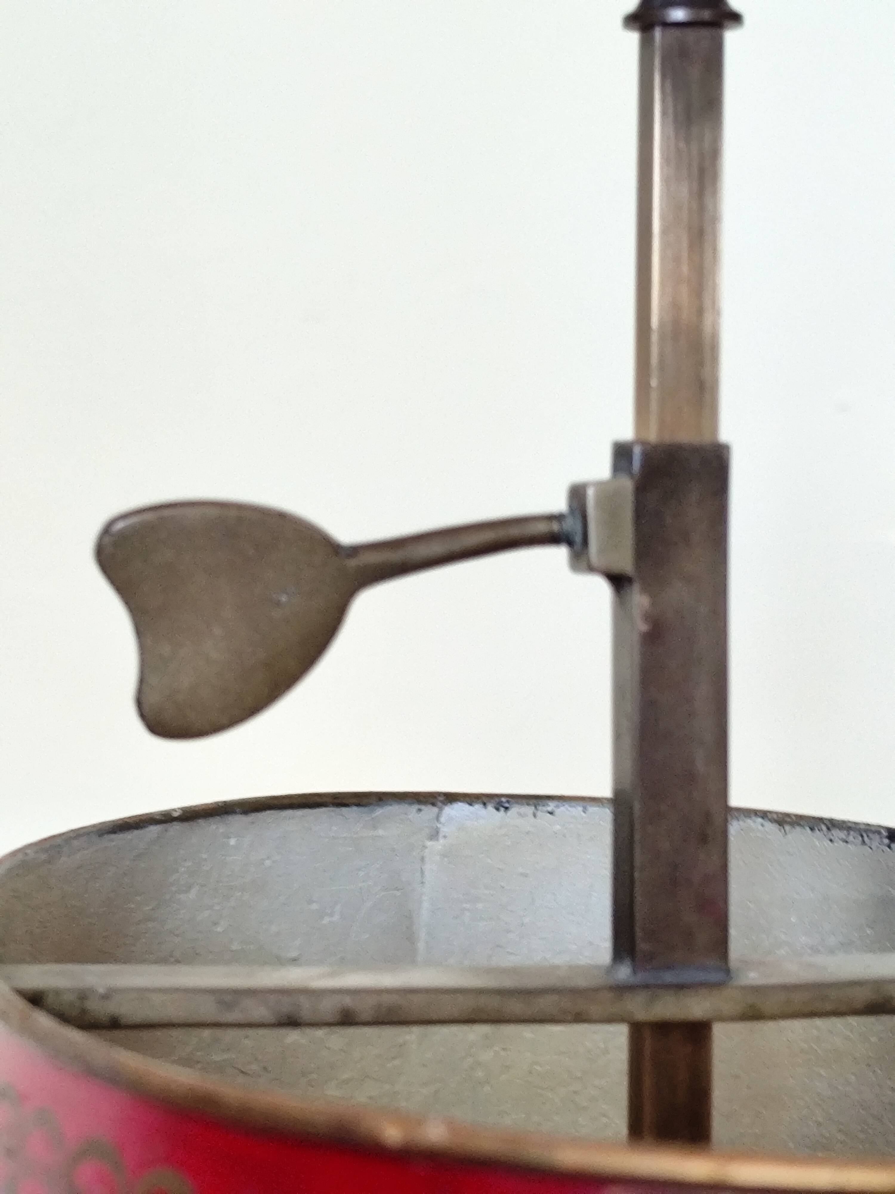 bronze and brass 2-bulb bouillotte lamp, red desk lamp