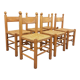 Suite of 6 vintage brutalist chairs in solid oak wood and straw from the 60s