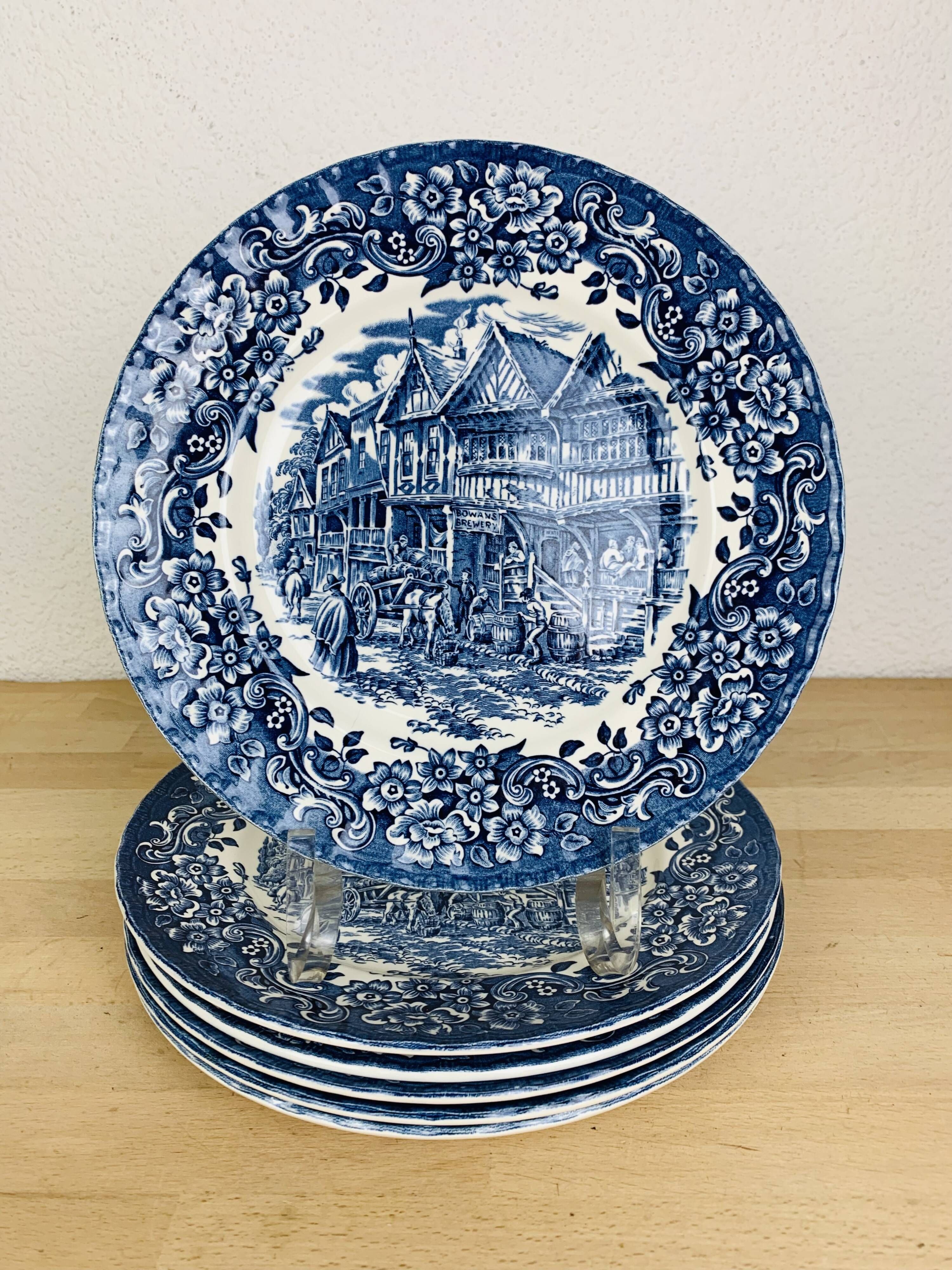6 plates blue iron earth Royal Tudor model 17th century England ironstone