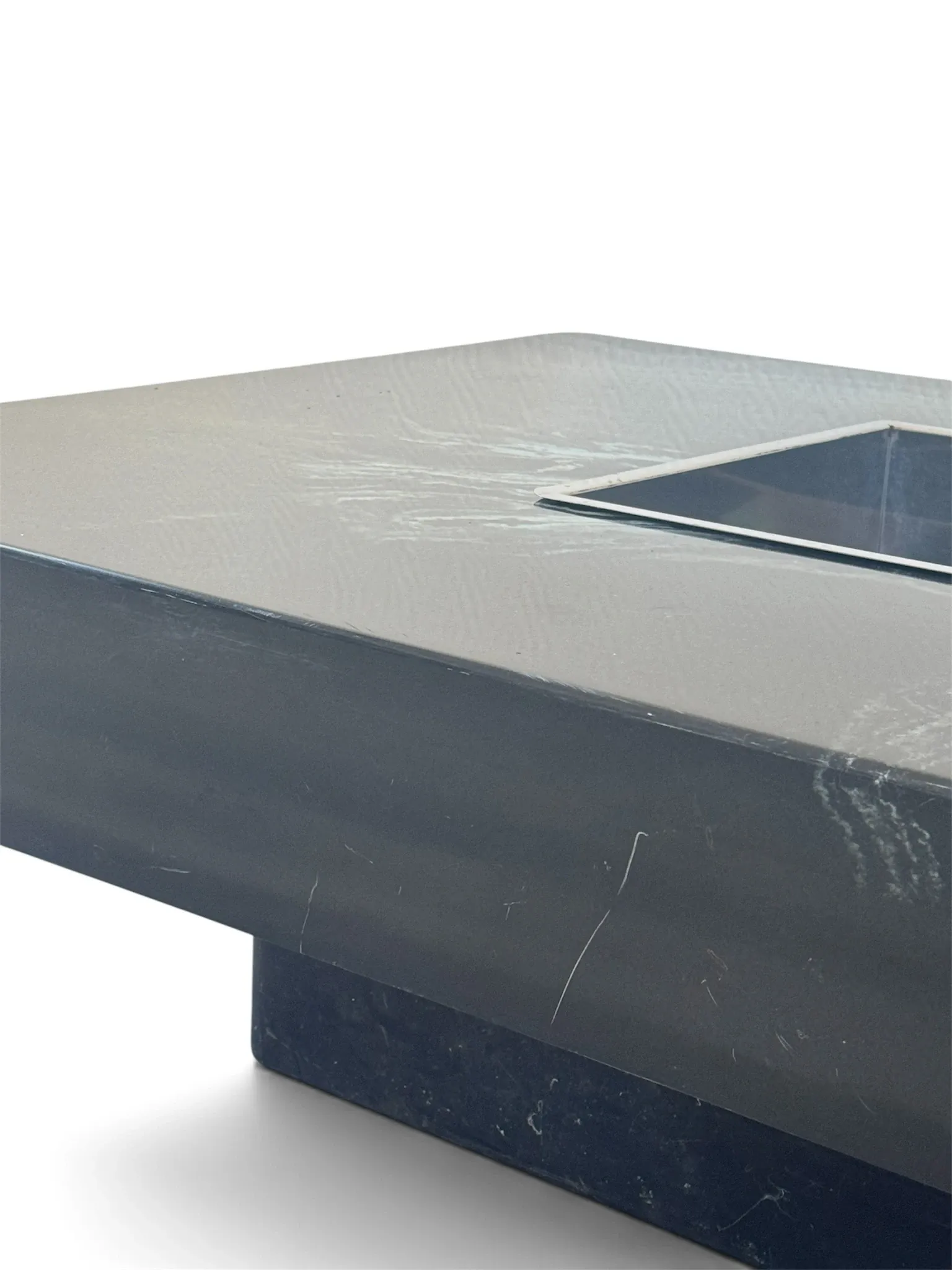 Black and blue marble coffee table with chrome base, designed by Willy Rizzo.