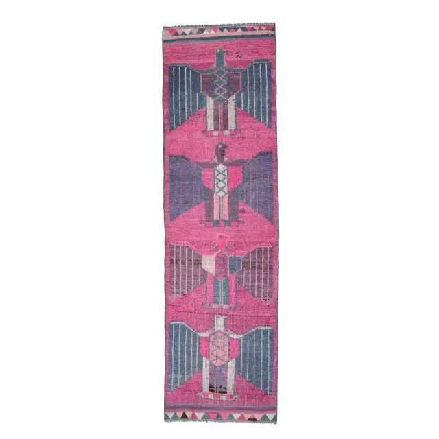 1970s Vintage Turkish Oushak Handmade Wool Runner 93x332