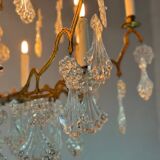 Gilt bronze cage chandelier decorated with glass pendants in the shape of peacock feathers circa 1800