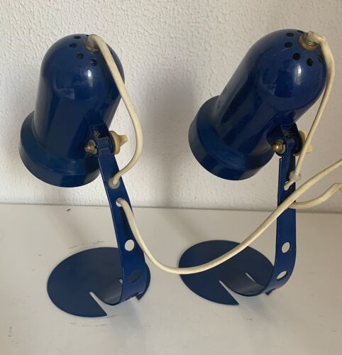 Paire lampes vintage 1970 chevet métal bleu Klein Italy - 25 x 8 cm